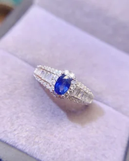 Natural Sapphire Baguette Halo Ring