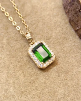 Natural Diopside Rectangle Pendant Necklace