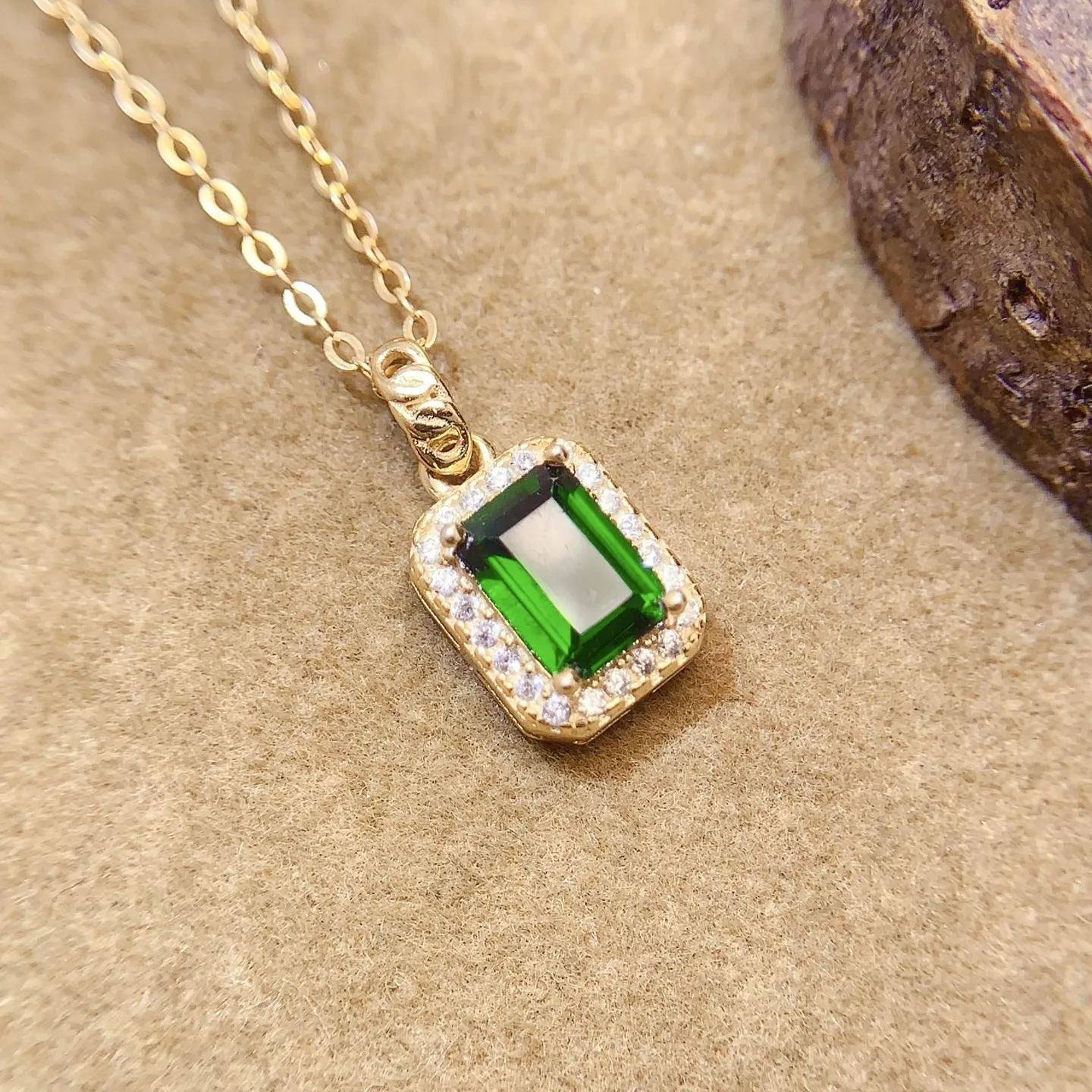 Natural Diopside Rectangle Pendant Necklace - view 1