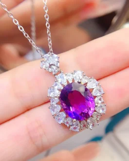 Natural Amethyst Flower Halo Pendant Necklace