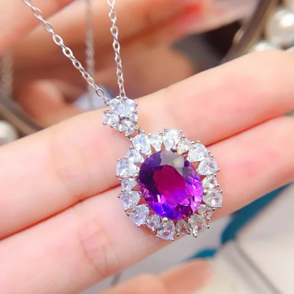Natural Amethyst Flower Halo Pendant Necklace