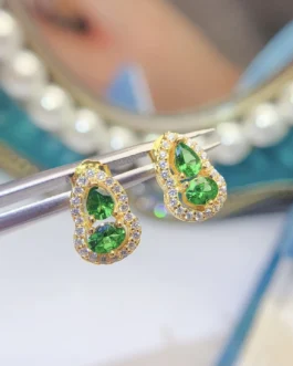 Natural Tsavorite Halo Stud Earrings