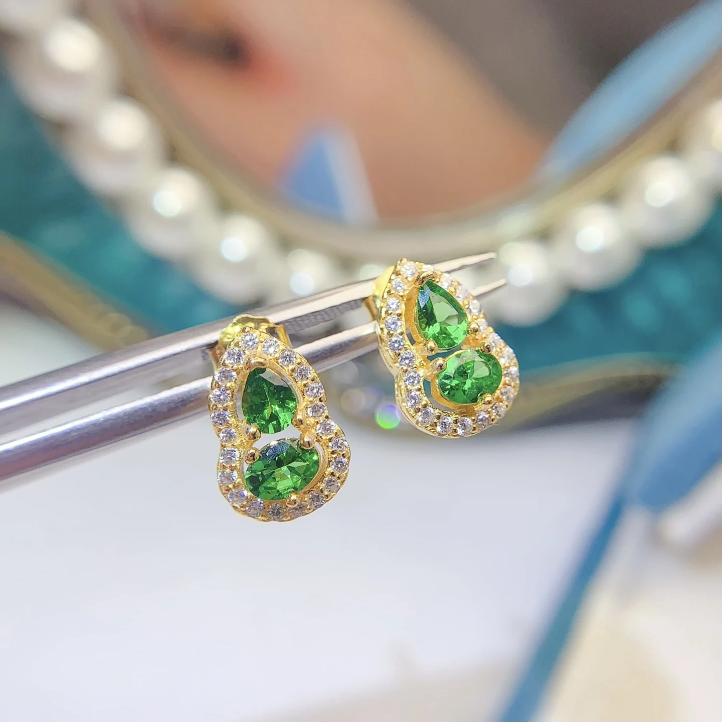 Natural Tsavorite Halo Stud Earrings - view 1