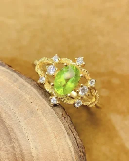 Natural Peridot Blossom Halo Ring