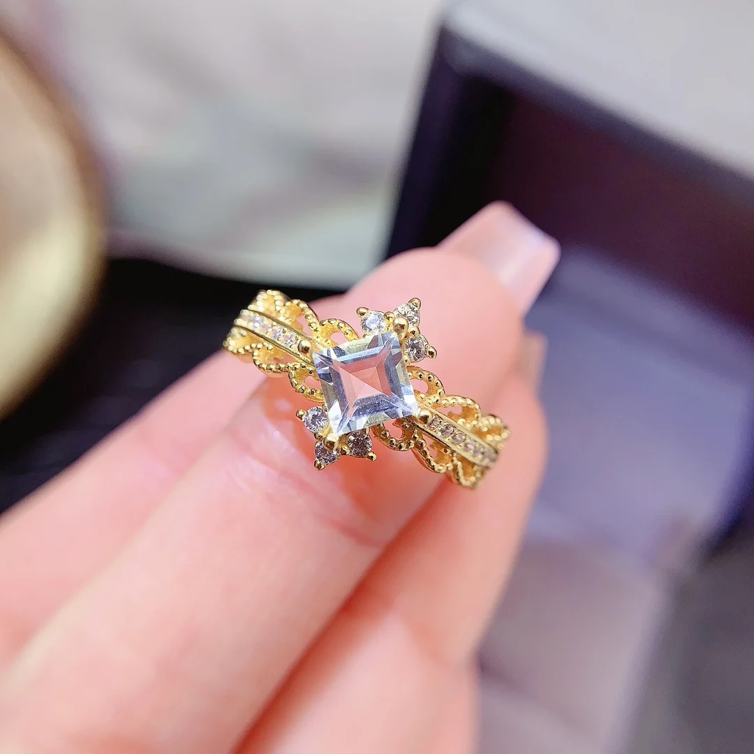 Natural Aquamarine Petite Emerald Ring - view 3