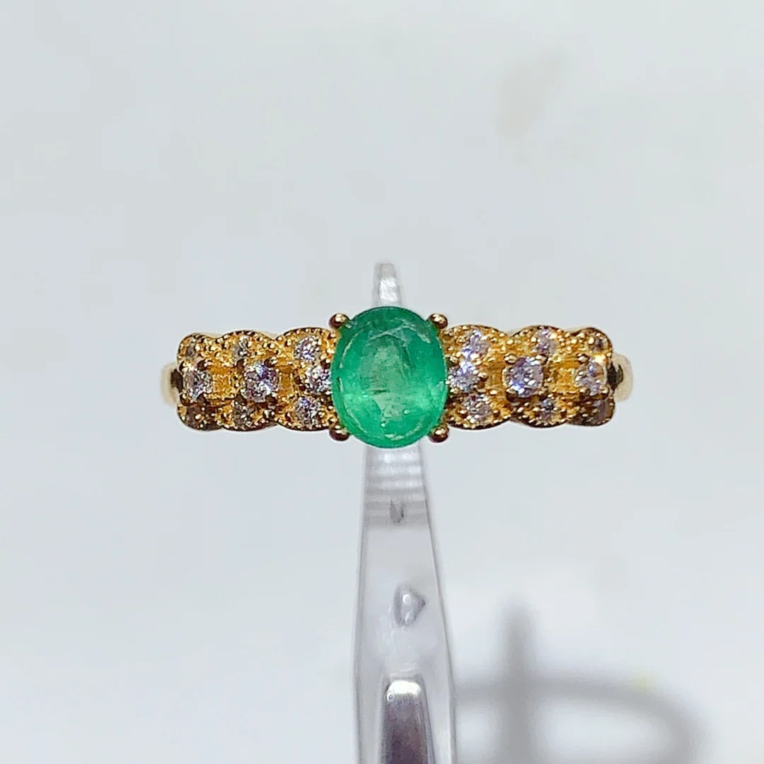 Natural Emerald Wide Pavé Ring - view 1