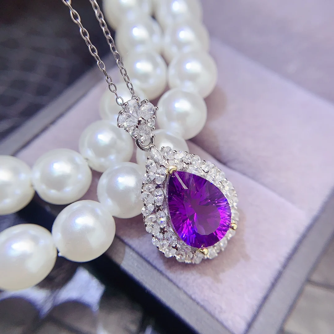 Natural Amethyst Teardrop Pendant - view 4