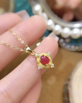 Natural Ruby Kite Pendant Necklace