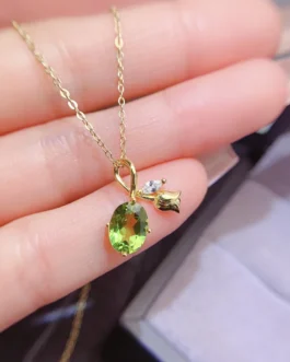 Natural Peridot Oval Pendant Necklace