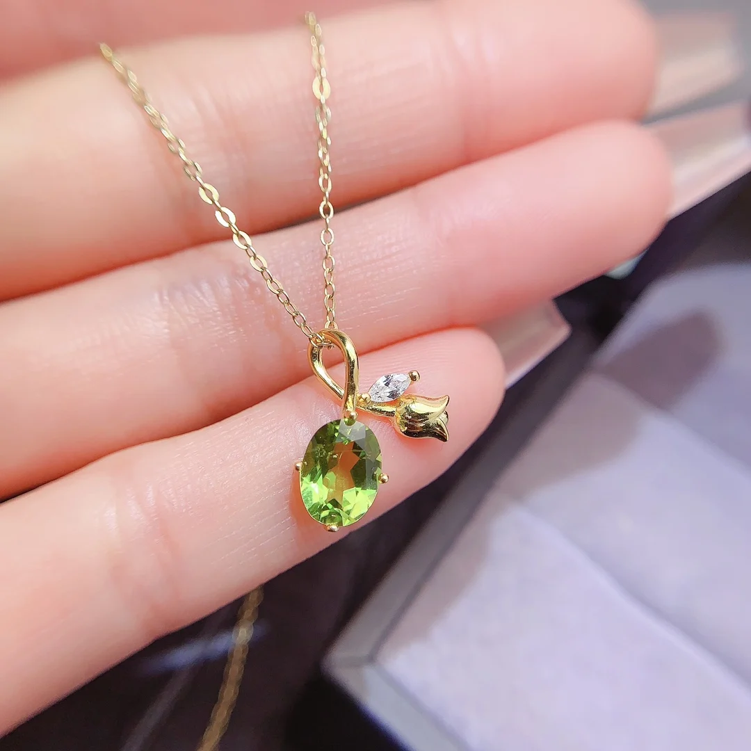 Natural Peridot Oval Pendant Necklace - view 1