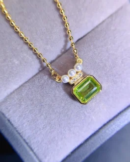 Natural Peridot Emerald Cut Pendant