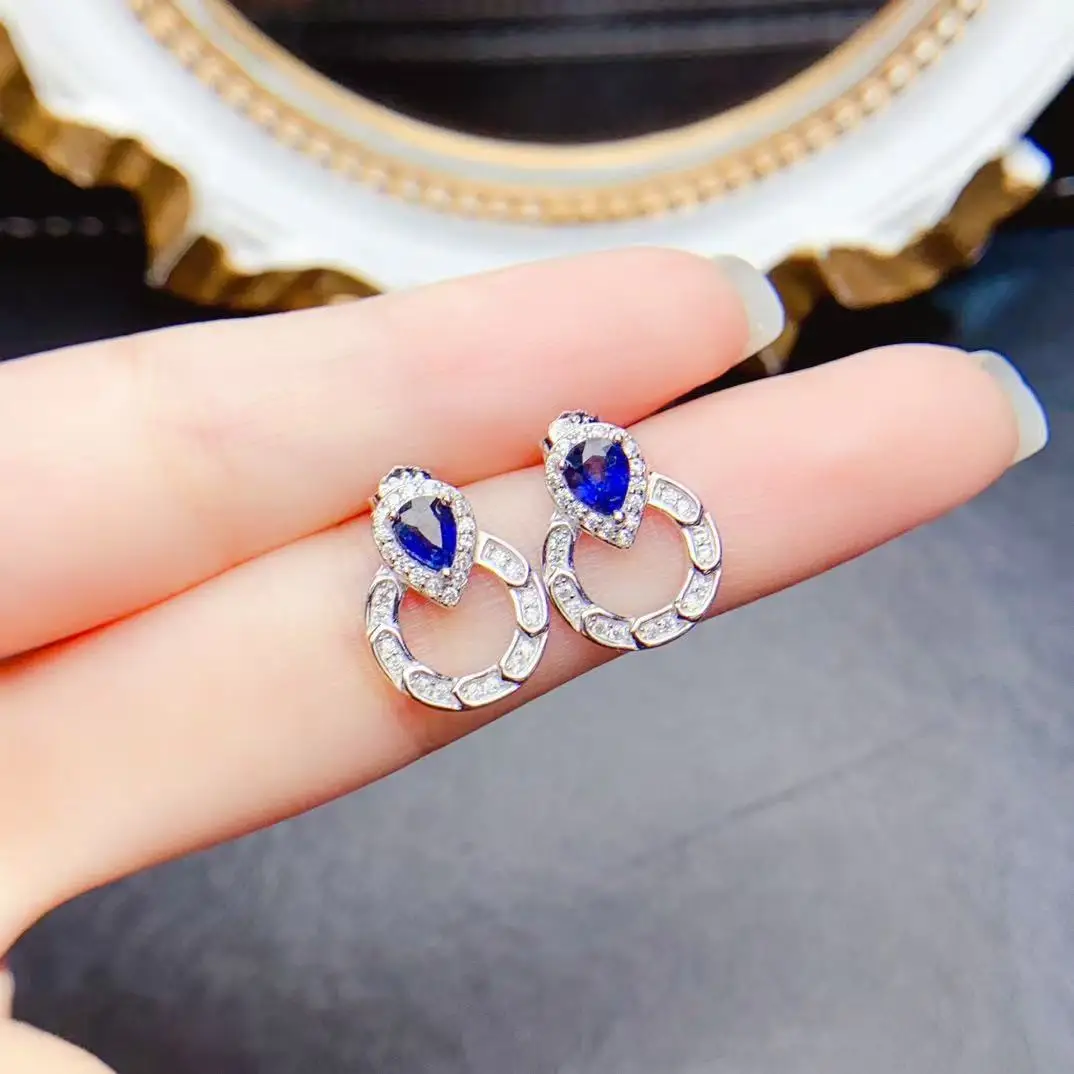 Natural Sapphire Round Earrings - view 4