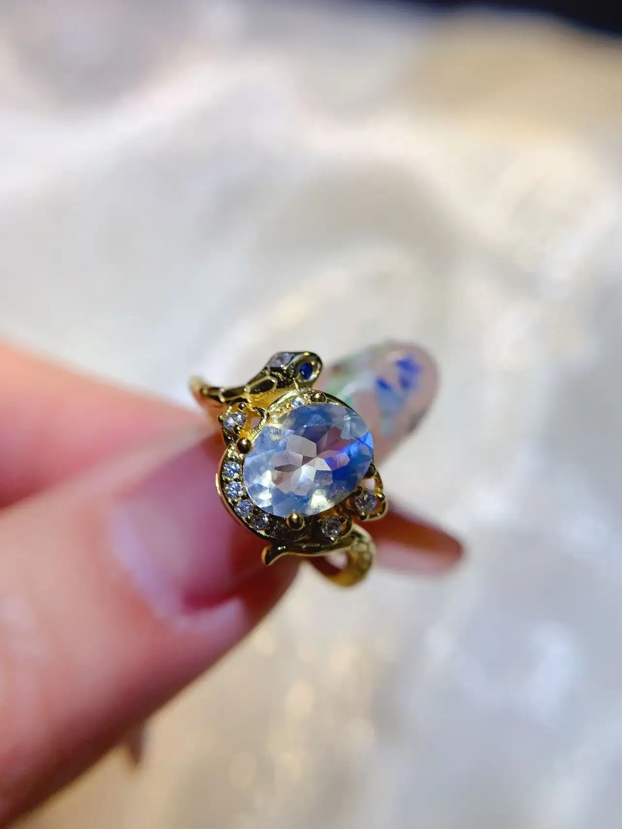 Natural Blue Moonstone Gold Ring - view 3