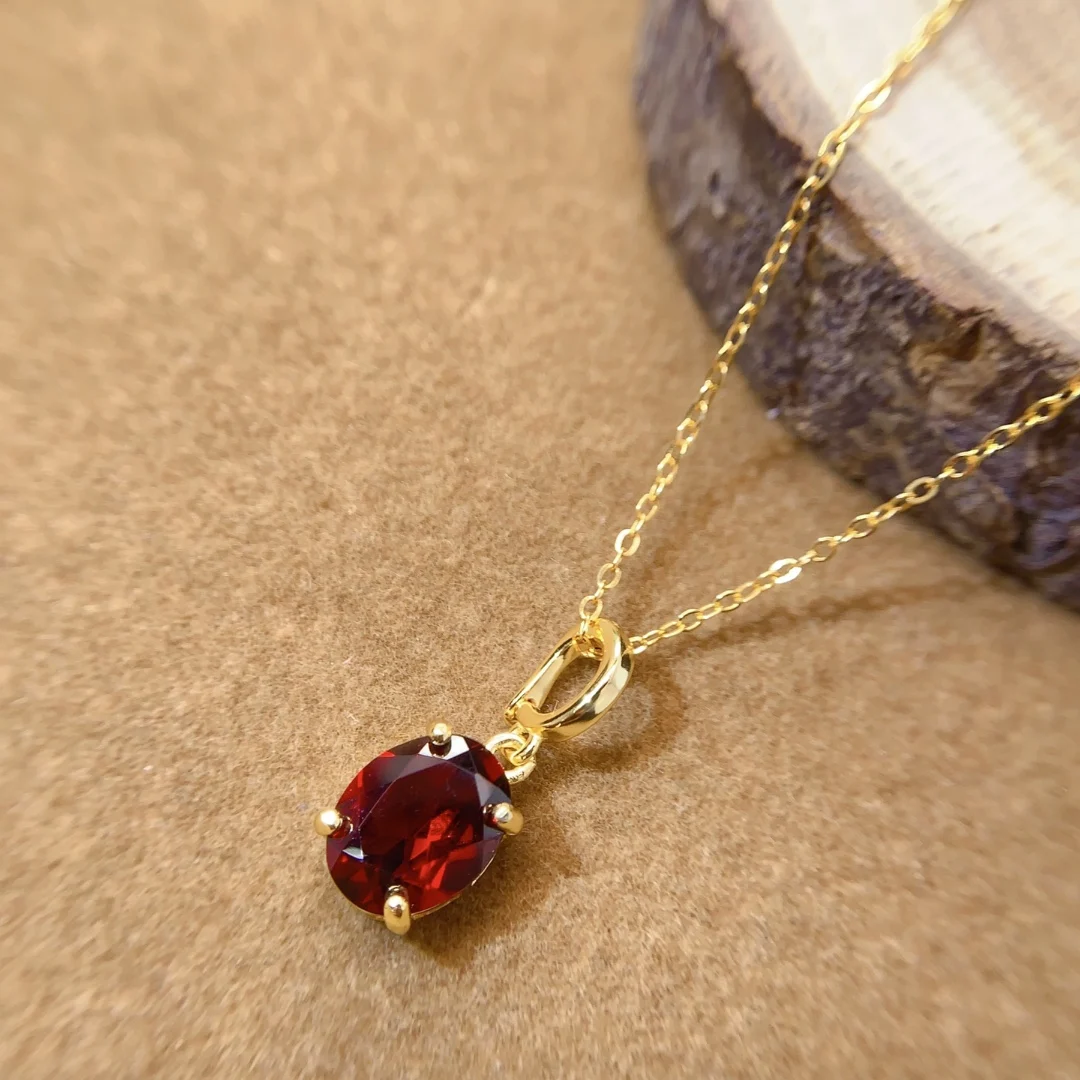 Natural Garnet Oval Pendant Necklace - view 3