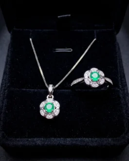 Natural Emerald Round Jewelry Set