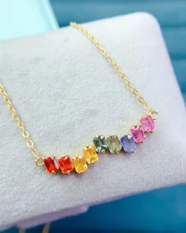 Natural Sapphire Rainbow Pendant Necklace