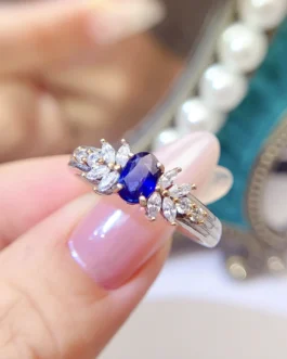 Natural Sapphire Leaf Accent Ring