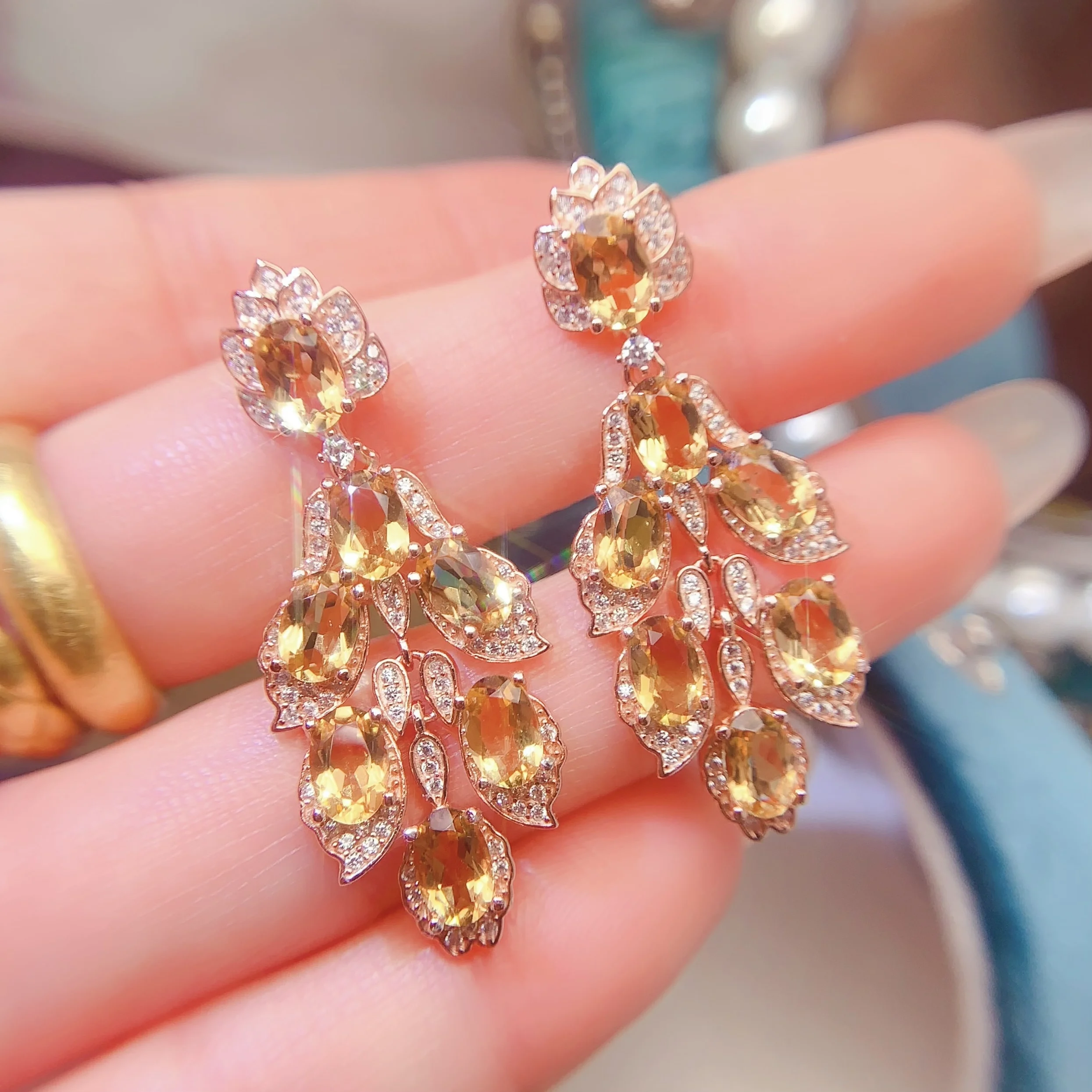 Natural Citrine Chandelier Earrings - view 1