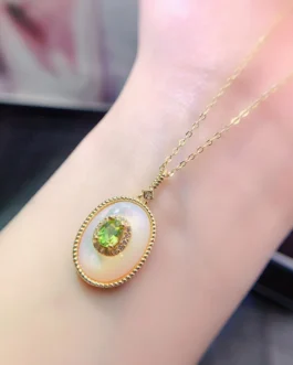 Natural Peridot Framed Oval Pendant