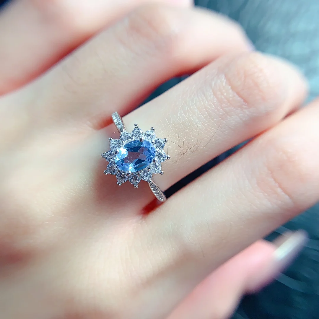 Natural Topaz Starburst Halo Ring - view 4