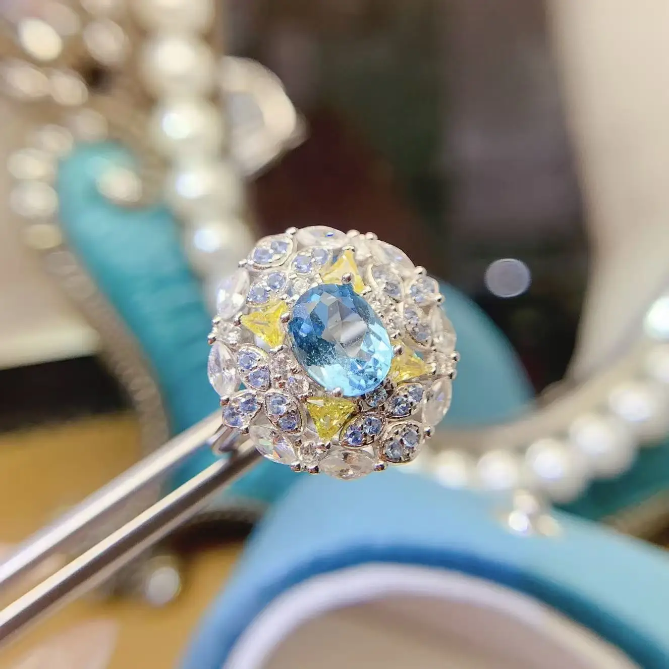 Natural Sky Topaz Cluster Ring - view 1