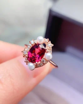Natural Garnet Pearl Halo Ring