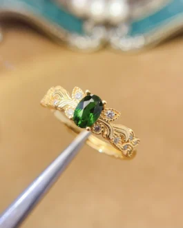 Natural Diopside Slim Halo Ring