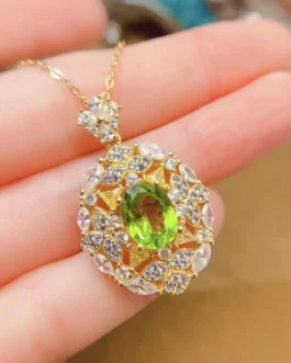 Natural Peridot Statement Pendant Necklace
