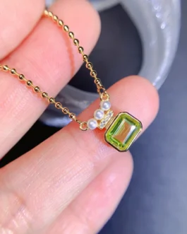 Natural Peridot Emerald Cut Pendant