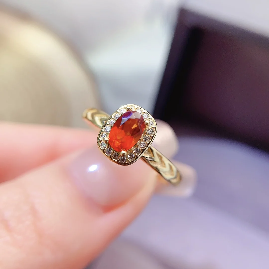 Natural Garnet Gold Halo Ring - view 1
