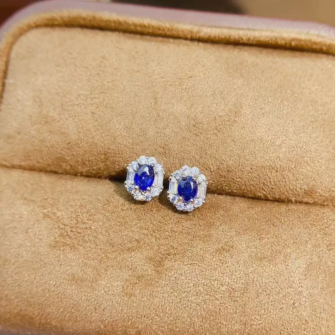 Natural Sapphire Round Stud Earrings - view 1