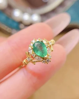 Natural Emerald Pear Halo Ring