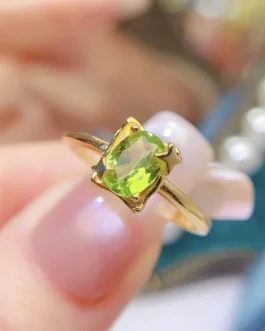 Natural Peridot Square Solitaire Ring