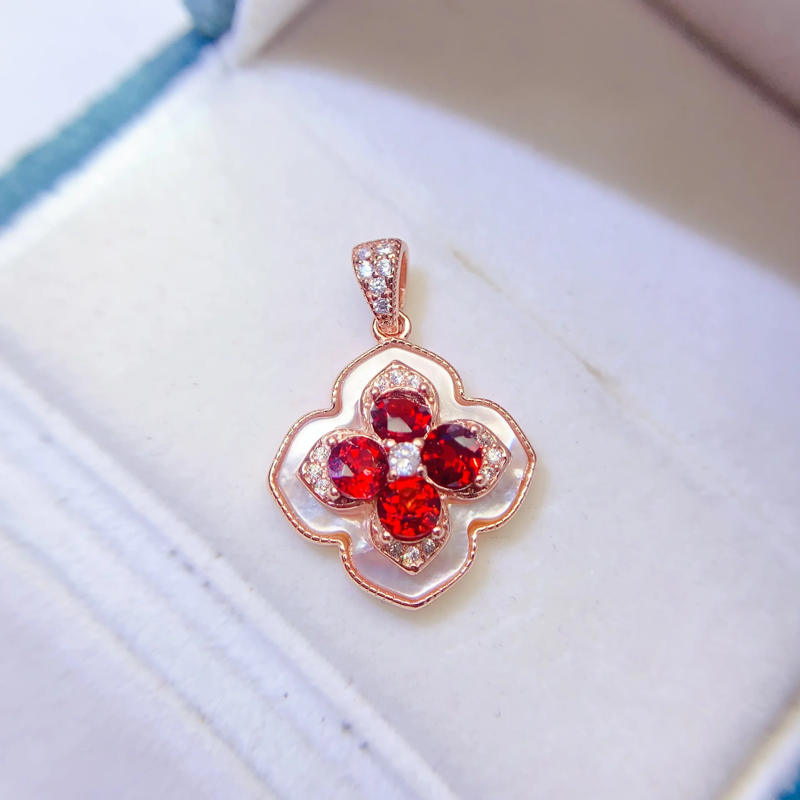Natural Garnet Clover Pendant Necklace - view 1