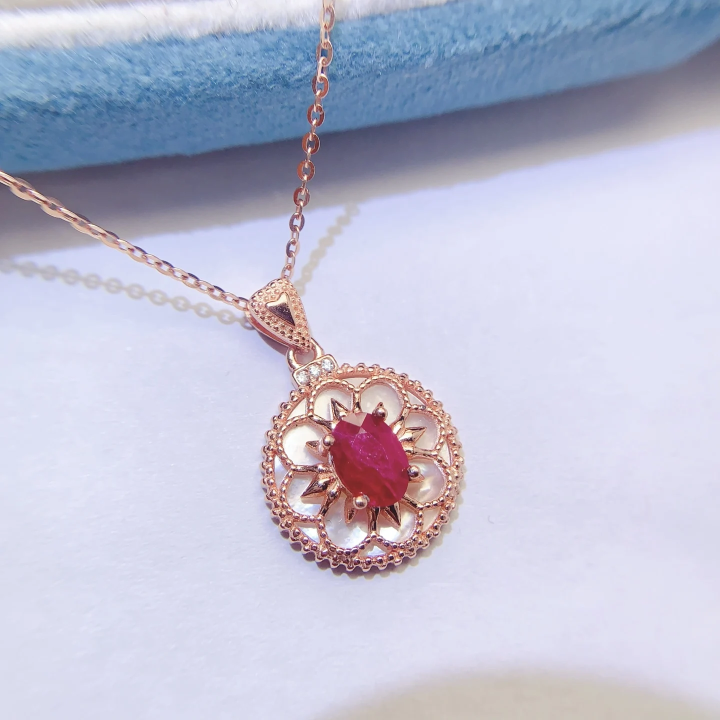 Natural Ruby Halo Pendant Necklace - view 3