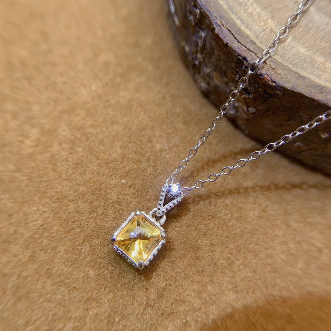 Natural Citrine Cushion Pendant Necklace - view 1