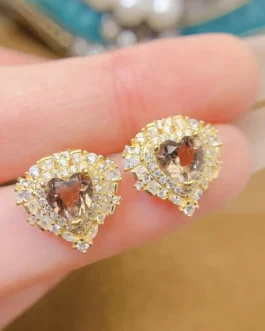 Natural Citrine Heart Stud Earrings