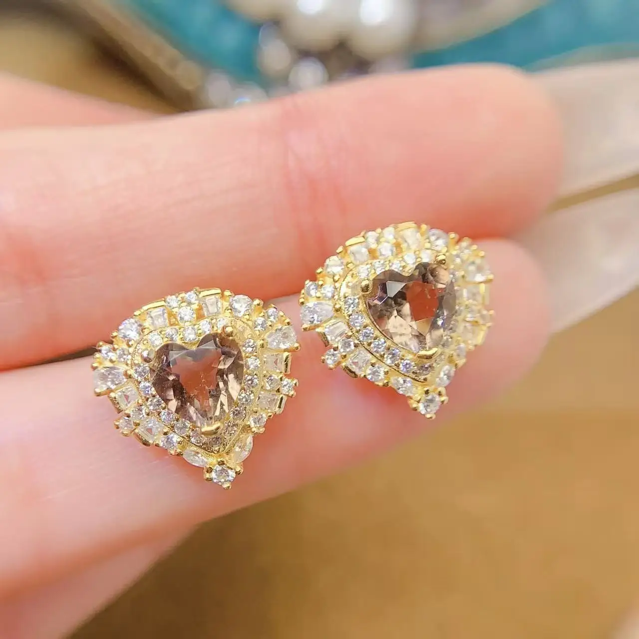 Natural Citrine Heart Stud Earrings - view 1