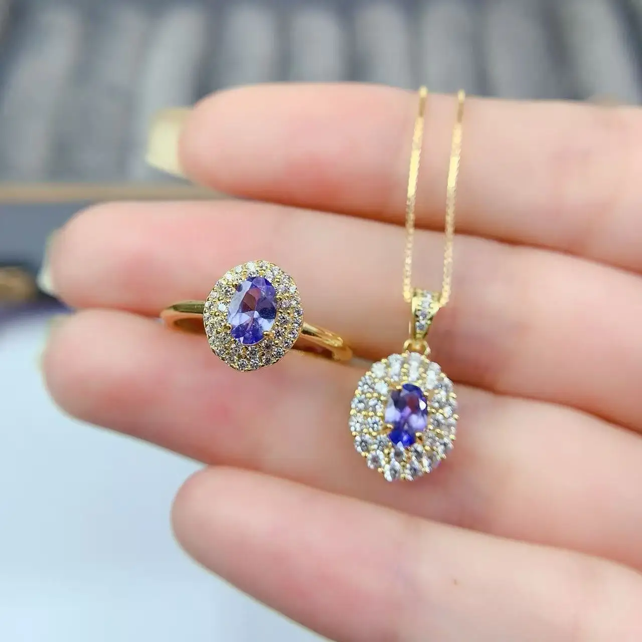 Natural Tanzanite Dainty Jewelry Set - view 1