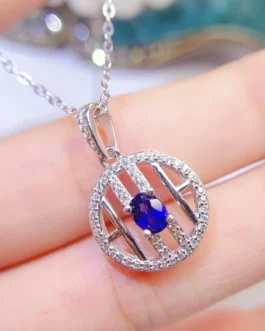 Natural Sapphire Disc Pendant Necklace