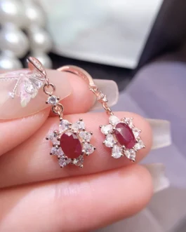 Natural Ruby Oval Stud Earrings
