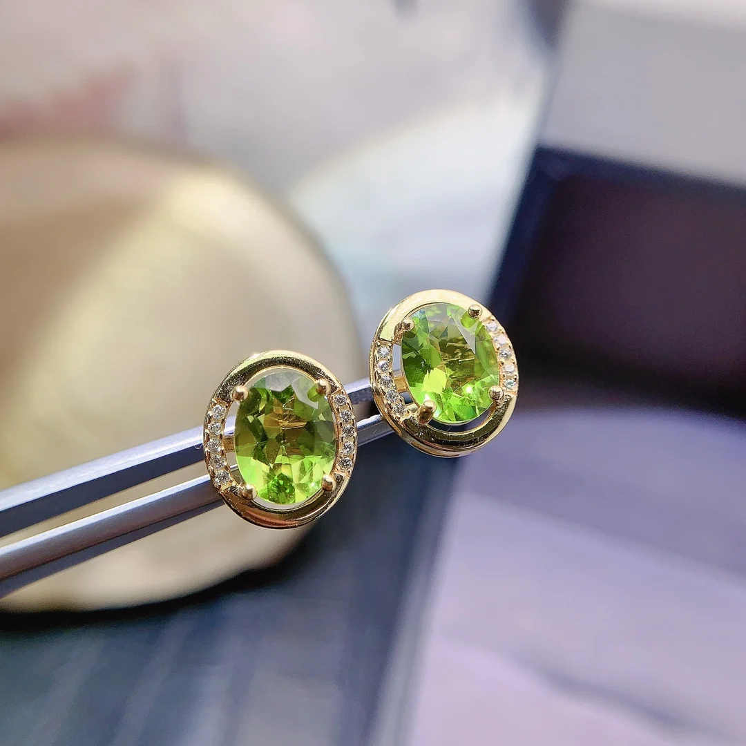 Natural Peridot Oval Halo Earrings - view 1