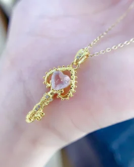 Natural Rose Quartz Key Pendant