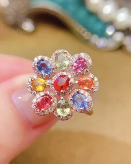 Natural Sapphire Oval Rhodium Ring