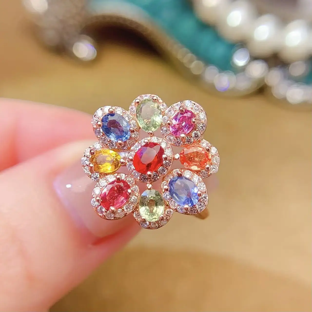 Natural Fancy Oval Rhodium Ring - view 1