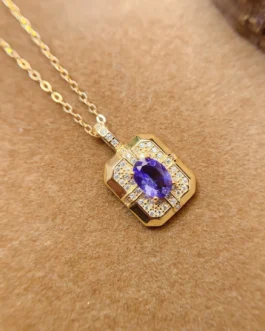 Natural Tanzanite Square Pendant Necklace
