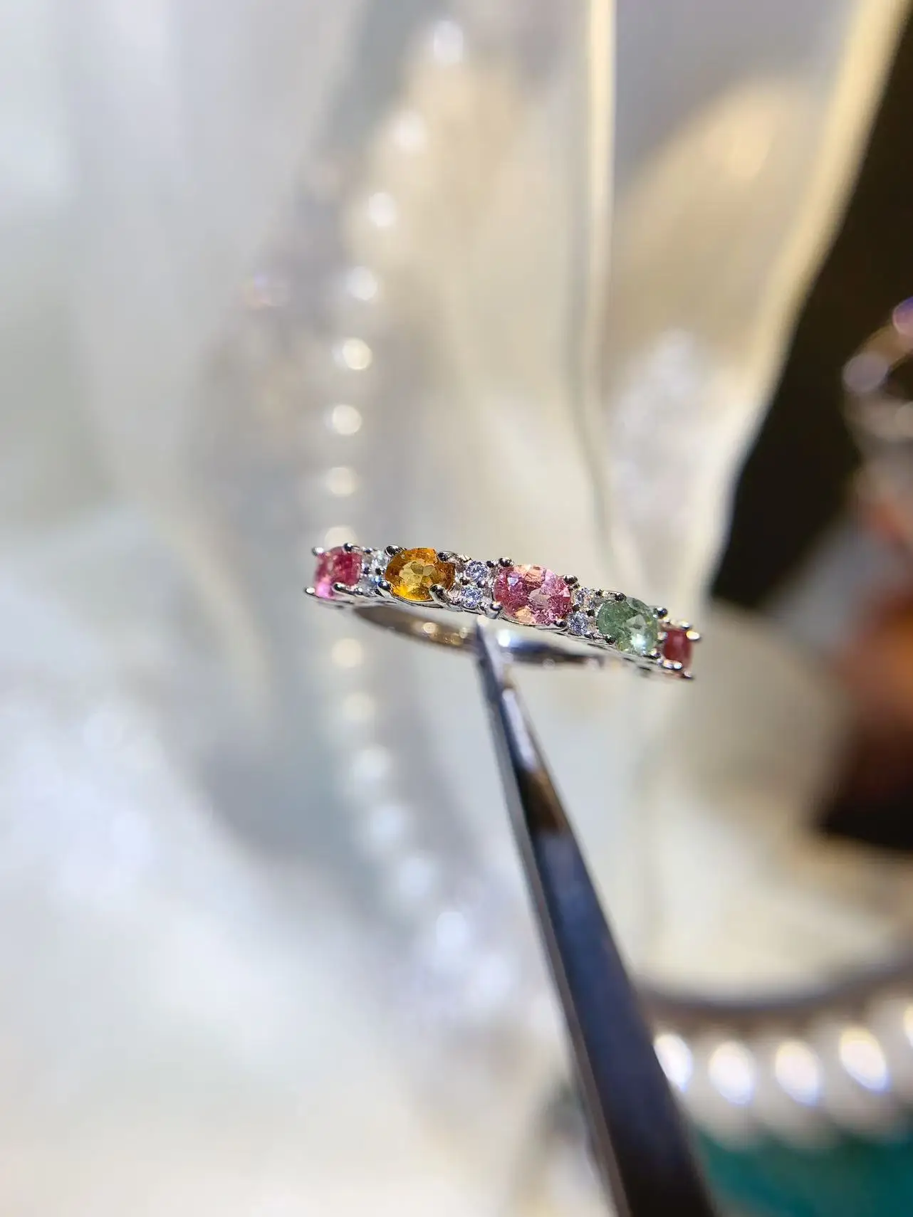 Natural Gemstone Colour Row Ring - view 3