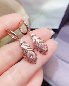 Natural Morganite Feather Earrings
