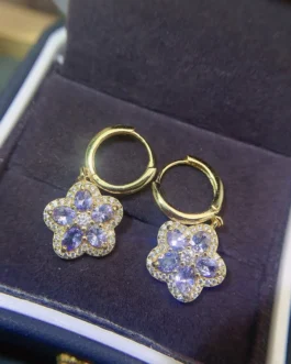Natural Tanzanite Flower Earrings