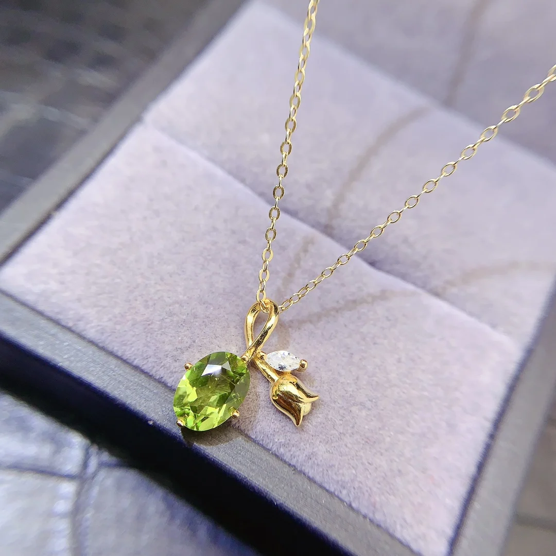 Natural Peridot Oval Pendant Necklace - view 3